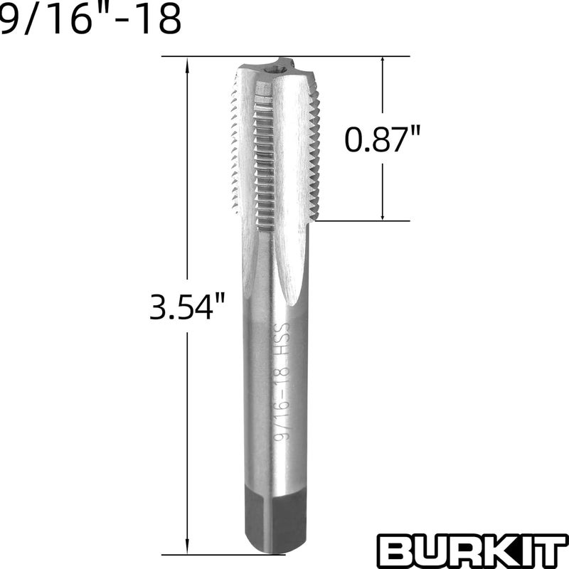 Burkit 9/16"-18 UNF Tap and Die Set, 9/16 x 18 UNF Machine Thread Tap and Round Die Right Hand - Image 2